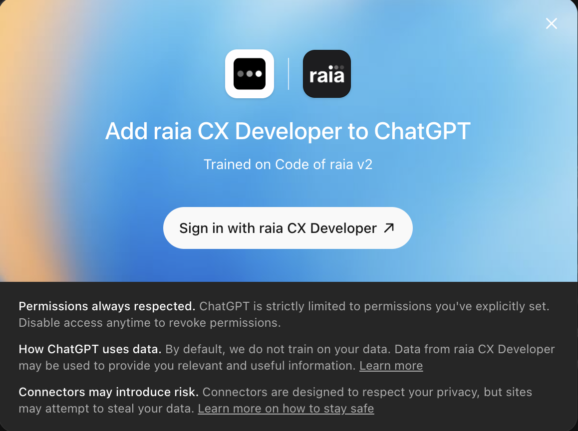 Add raia CX Developer to ChatGPT sign-in screen