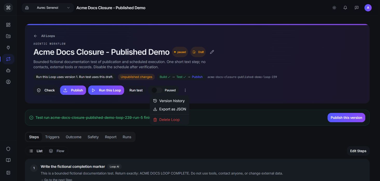 More actions menu: Version history.