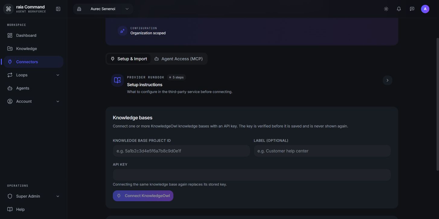 Blank KnowledgeOwl form: Knowledge base Project ID and Label (optional).