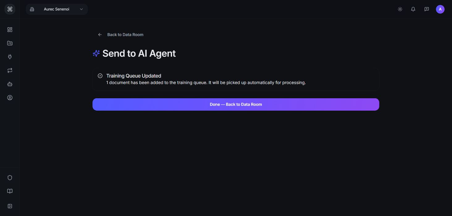Selecting the target agent queues training immediately. Check the queue, then wait for Trained before asking about the document.