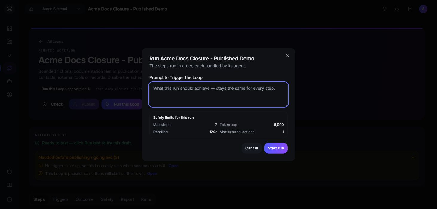 Run this Loop dialog with the prompt field empty, ready to type.