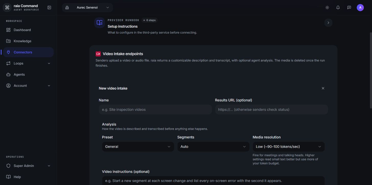 New video intake form: Name and Results URL (optional).