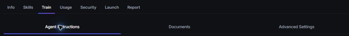 Software Builder Train tab and Agent Instructions navigation.