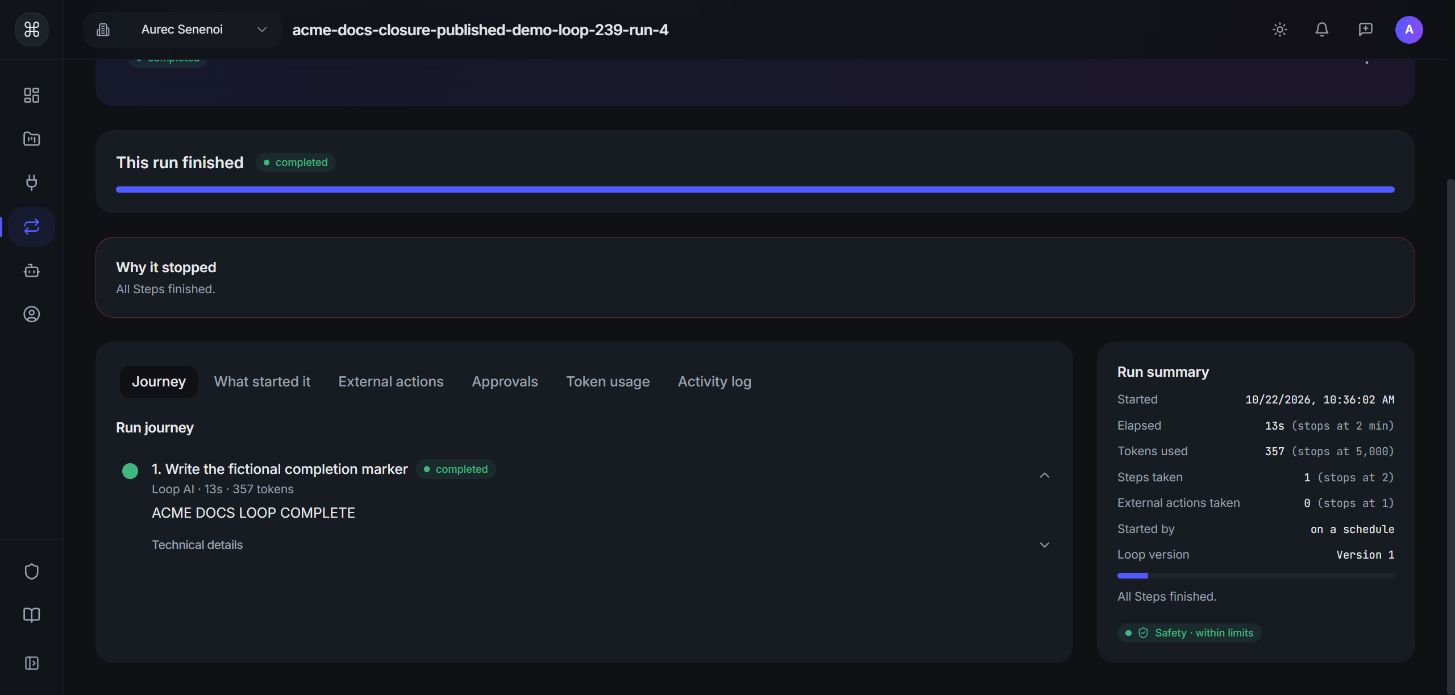 Check the scheduled Run’s output and the design identified by Loop version.
